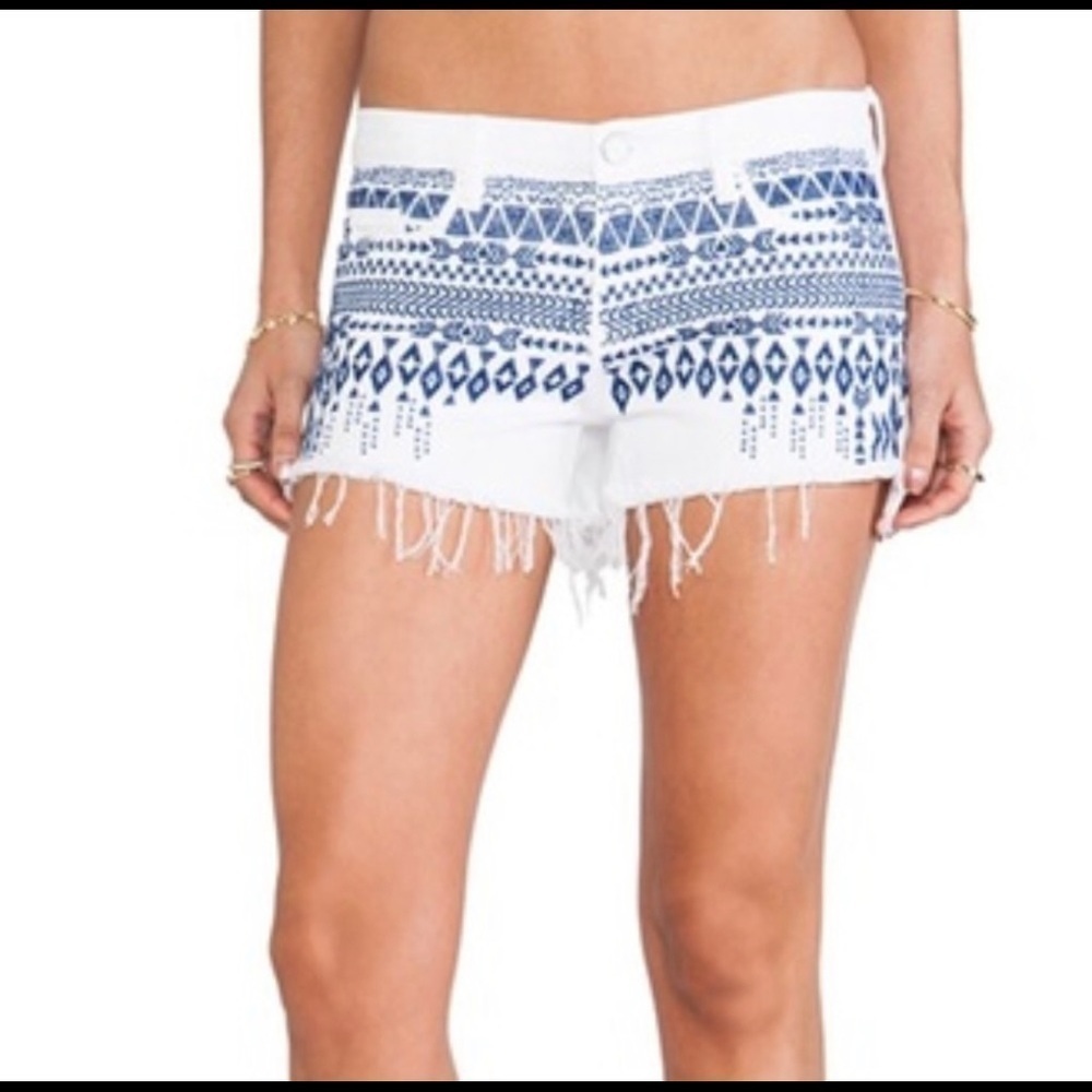 BLANK NYC white cut off Aztec embroidered denim